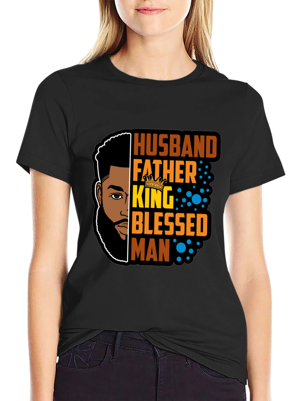 Husband Father King Blessed Man Black T-Shirt