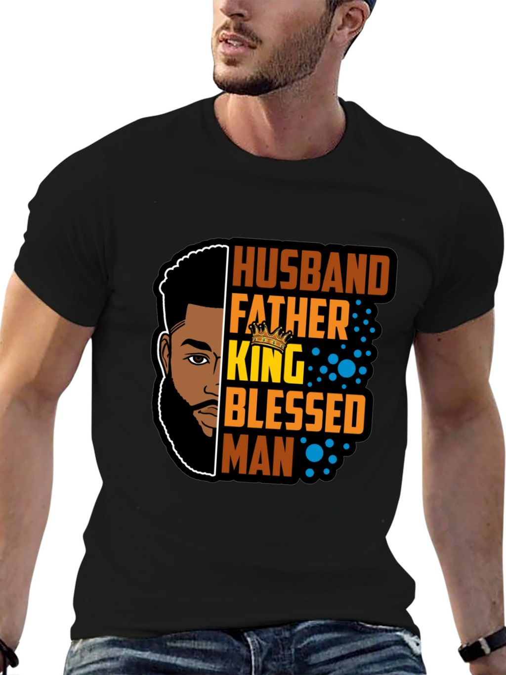Husband Father King Blessed Man Black T-Shirt