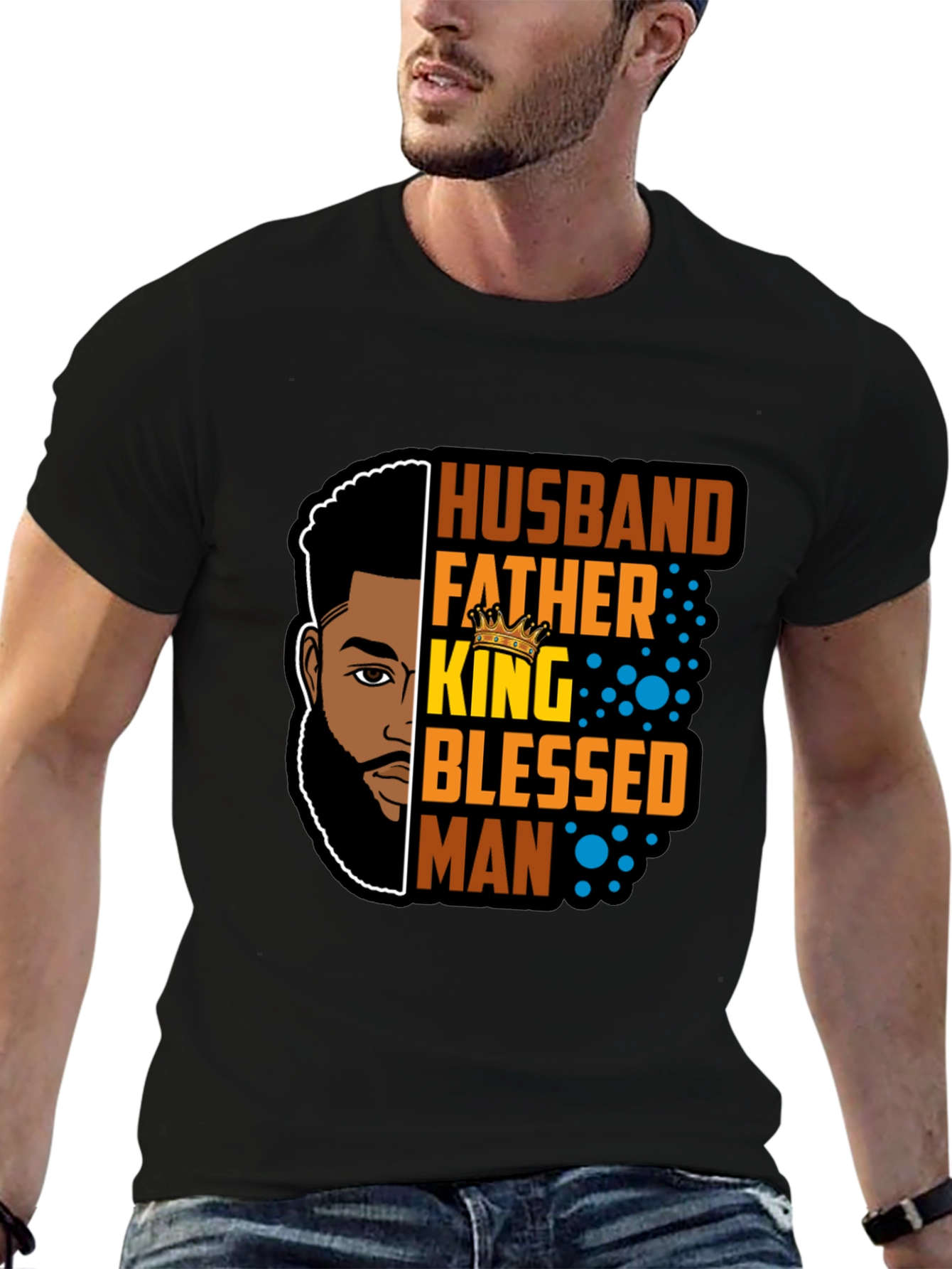 Husband Father King Blessed Man Black T-Shirt