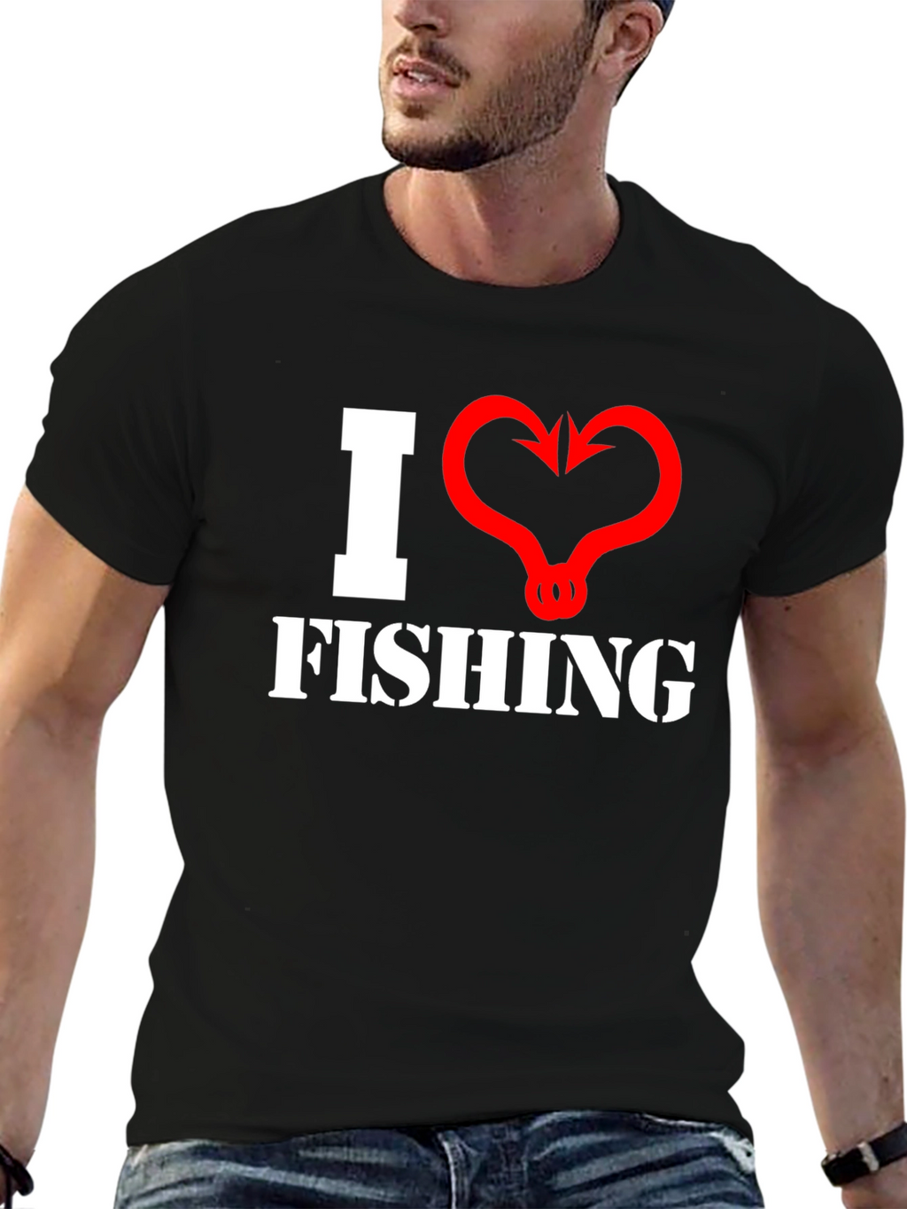 I Heart Fishing Graphic T-Shirt - Black