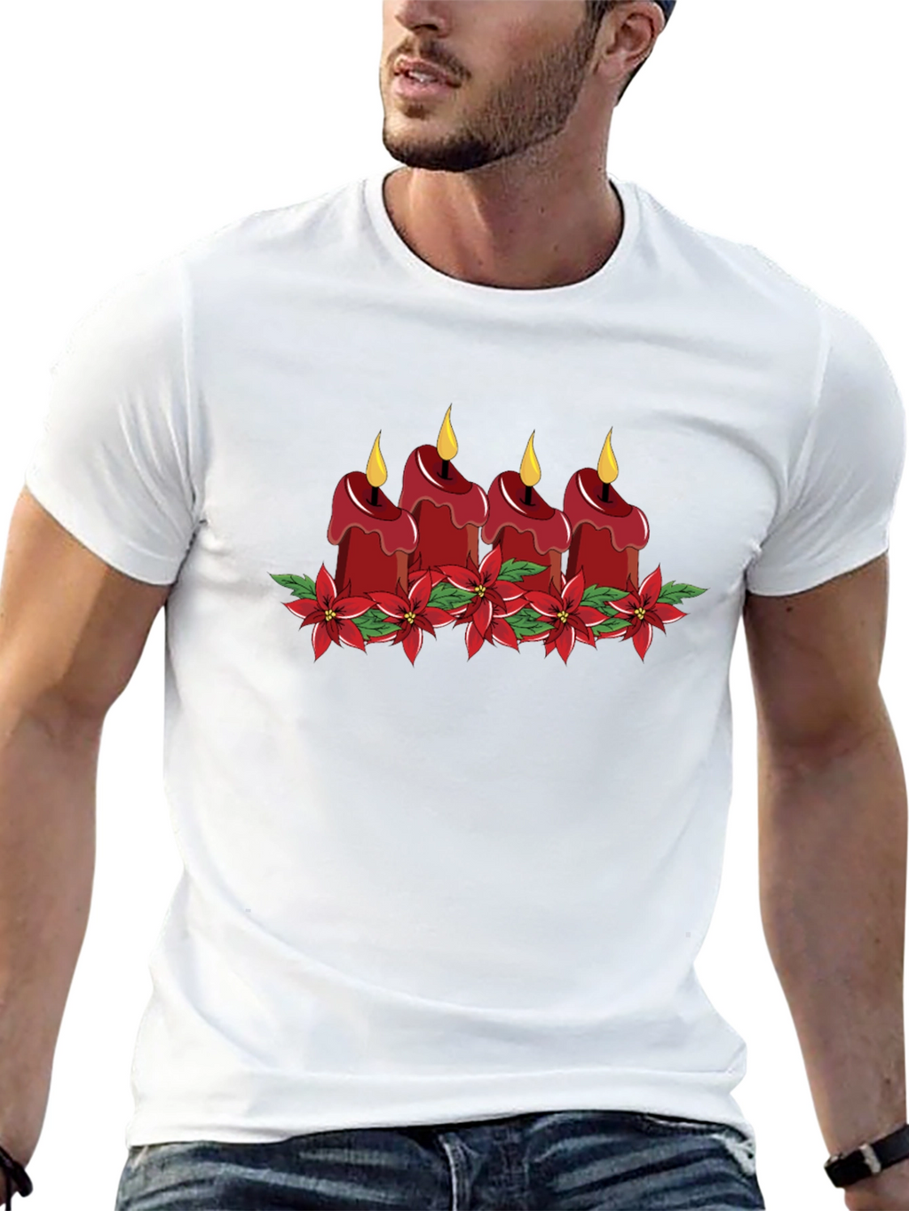 Festive Candle Poinsettia Graphic Tee