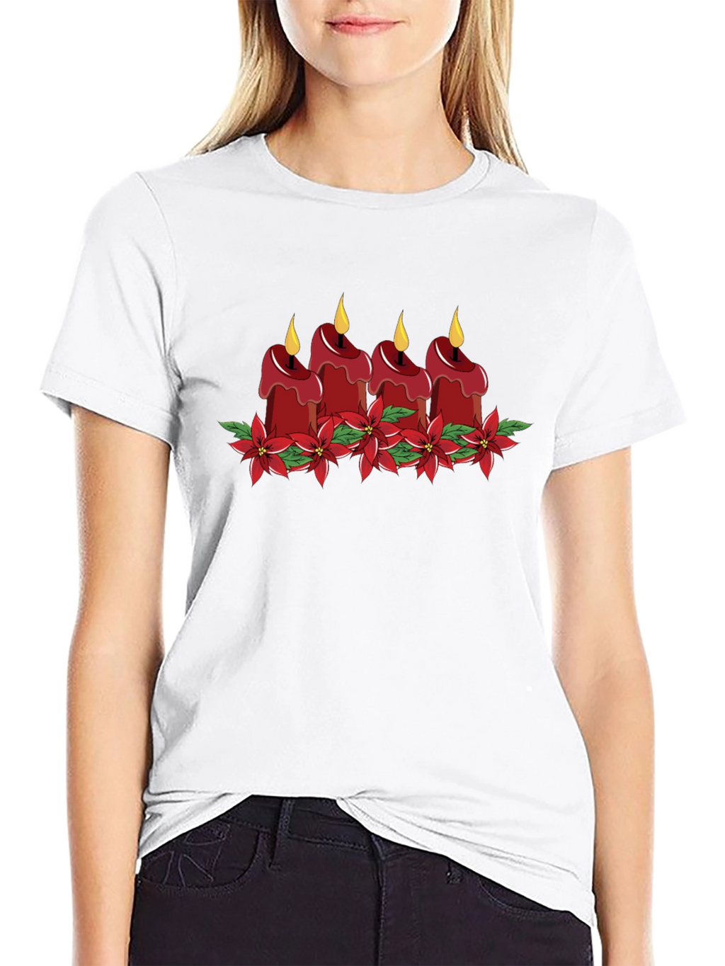 Festive Candle Poinsettia Graphic Tee