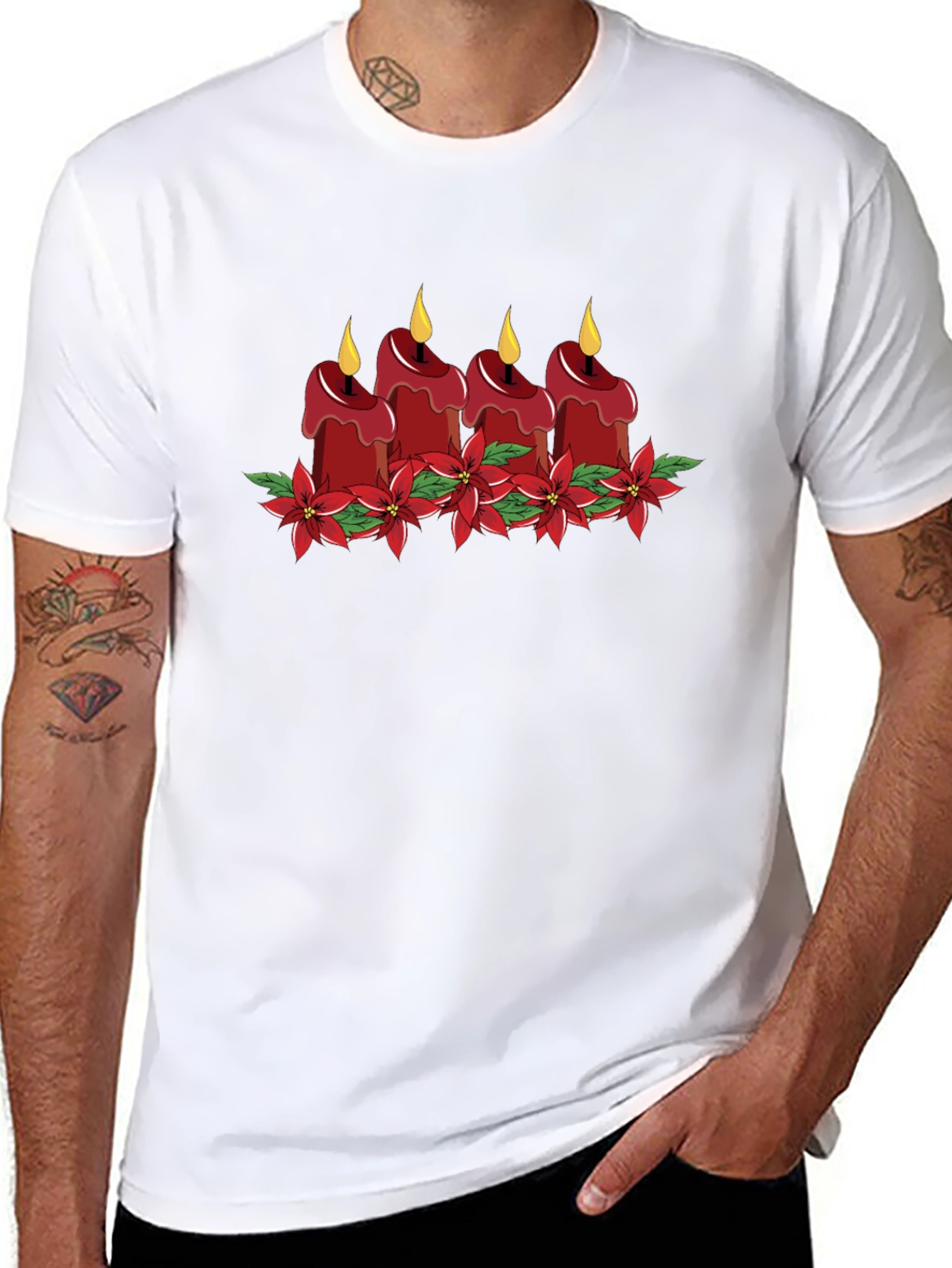 Festive Candle Poinsettia Graphic Tee