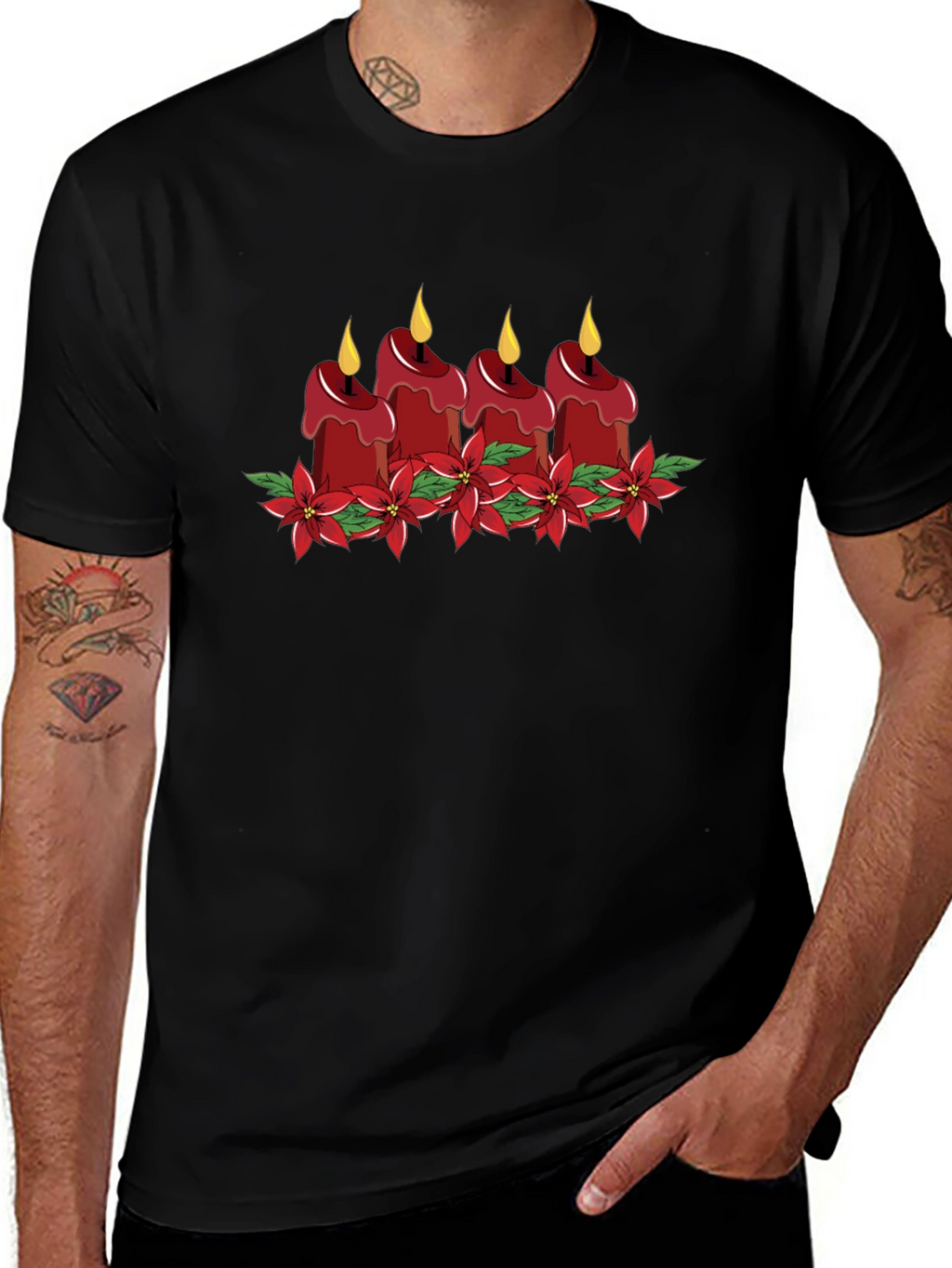 Festive Candle Poinsettia Graphic Tee