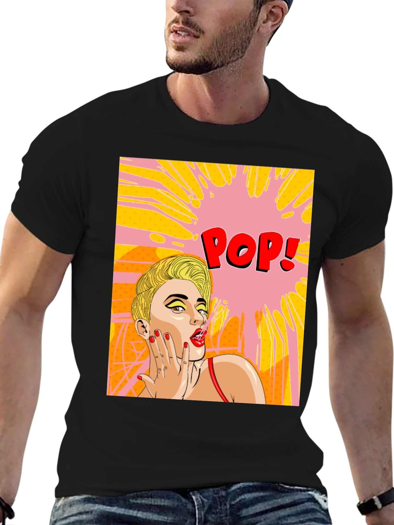 Pop Art Woman Graphic Tee - Trendy Comic Style Shirt
