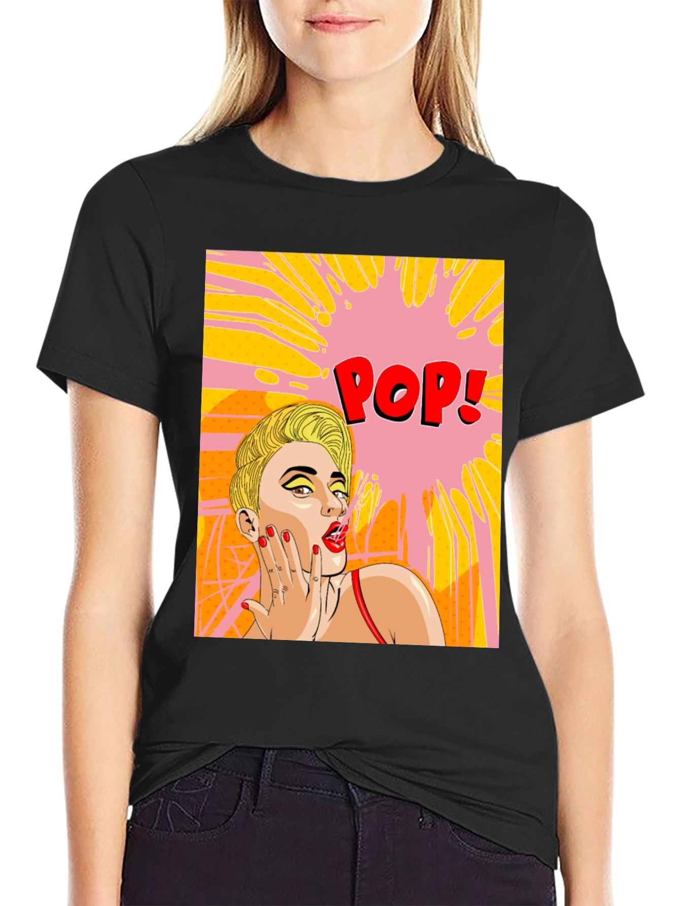 Pop Art Woman Graphic Tee - Trendy Comic Style Shirt