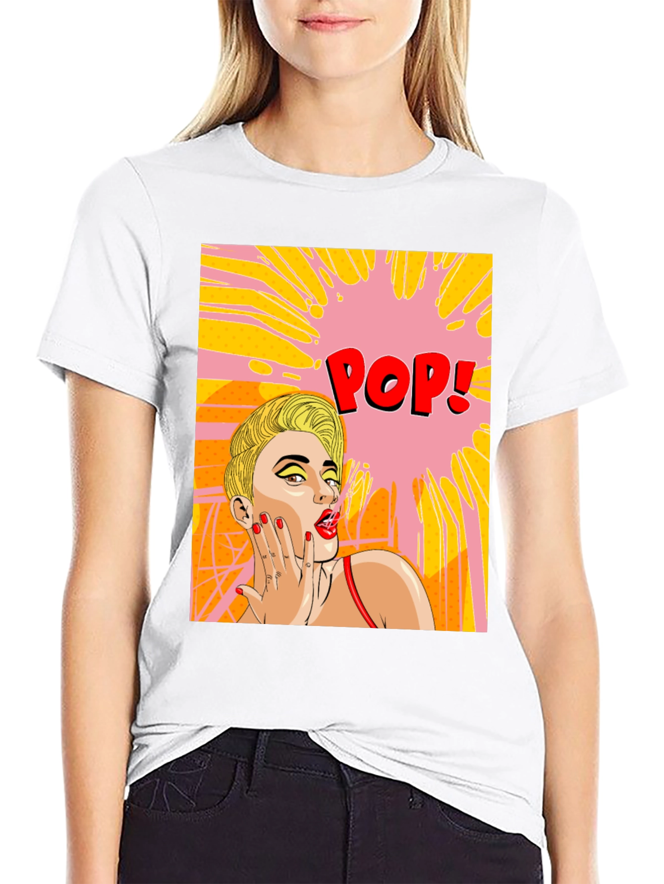 Pop Art Woman Graphic Tee - Trendy Comic Style Shirt