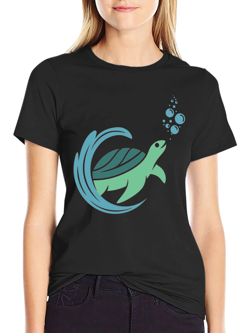 Sea Turtle Graphic Print Mens Black T-Shirt