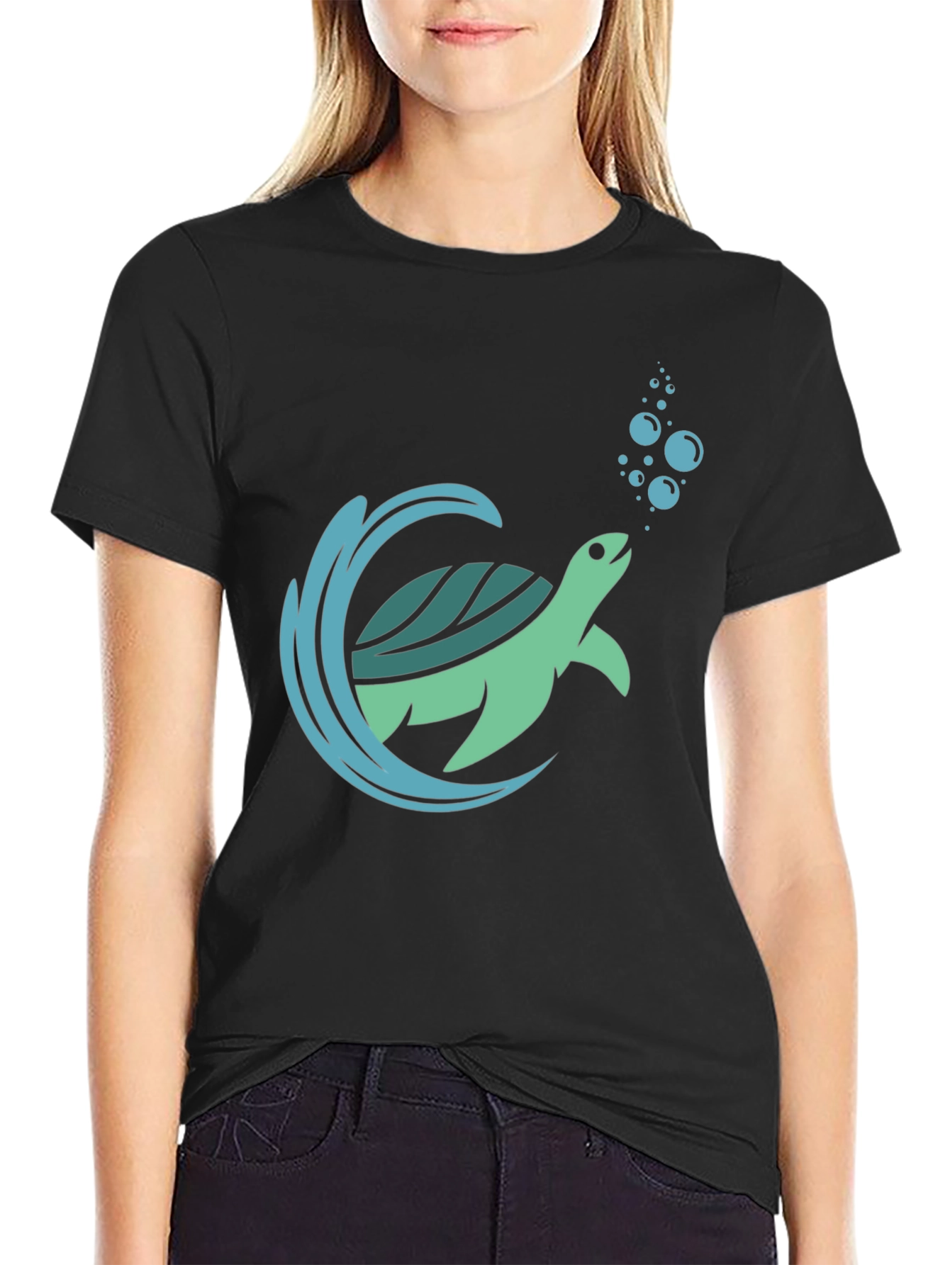 Sea Turtle Graphic Print Mens Black T-Shirt