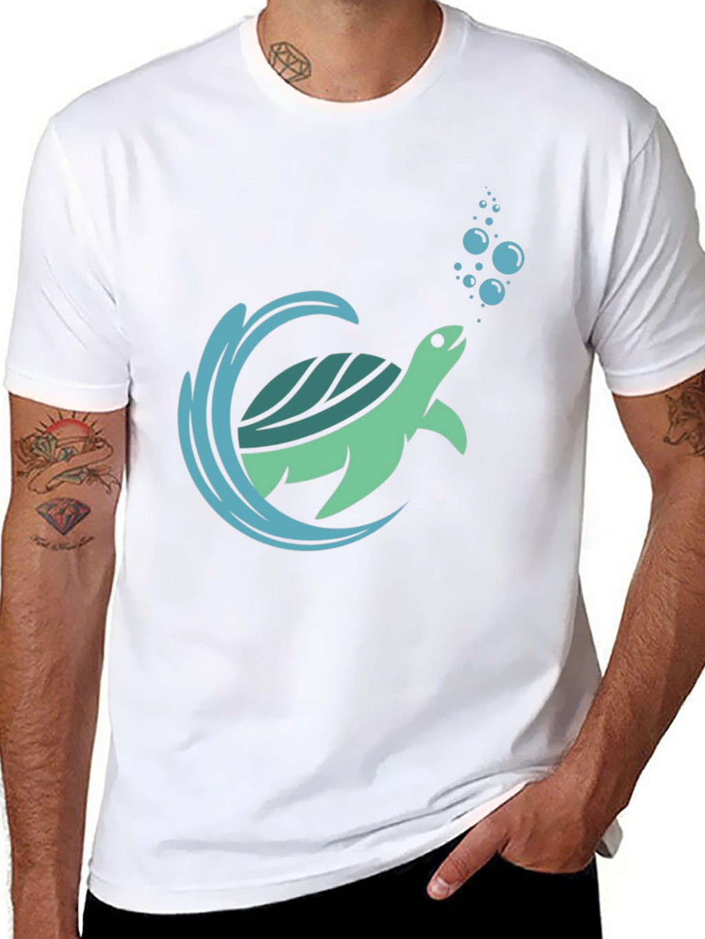 Sea Turtle Graphic Print Mens Black T-Shirt