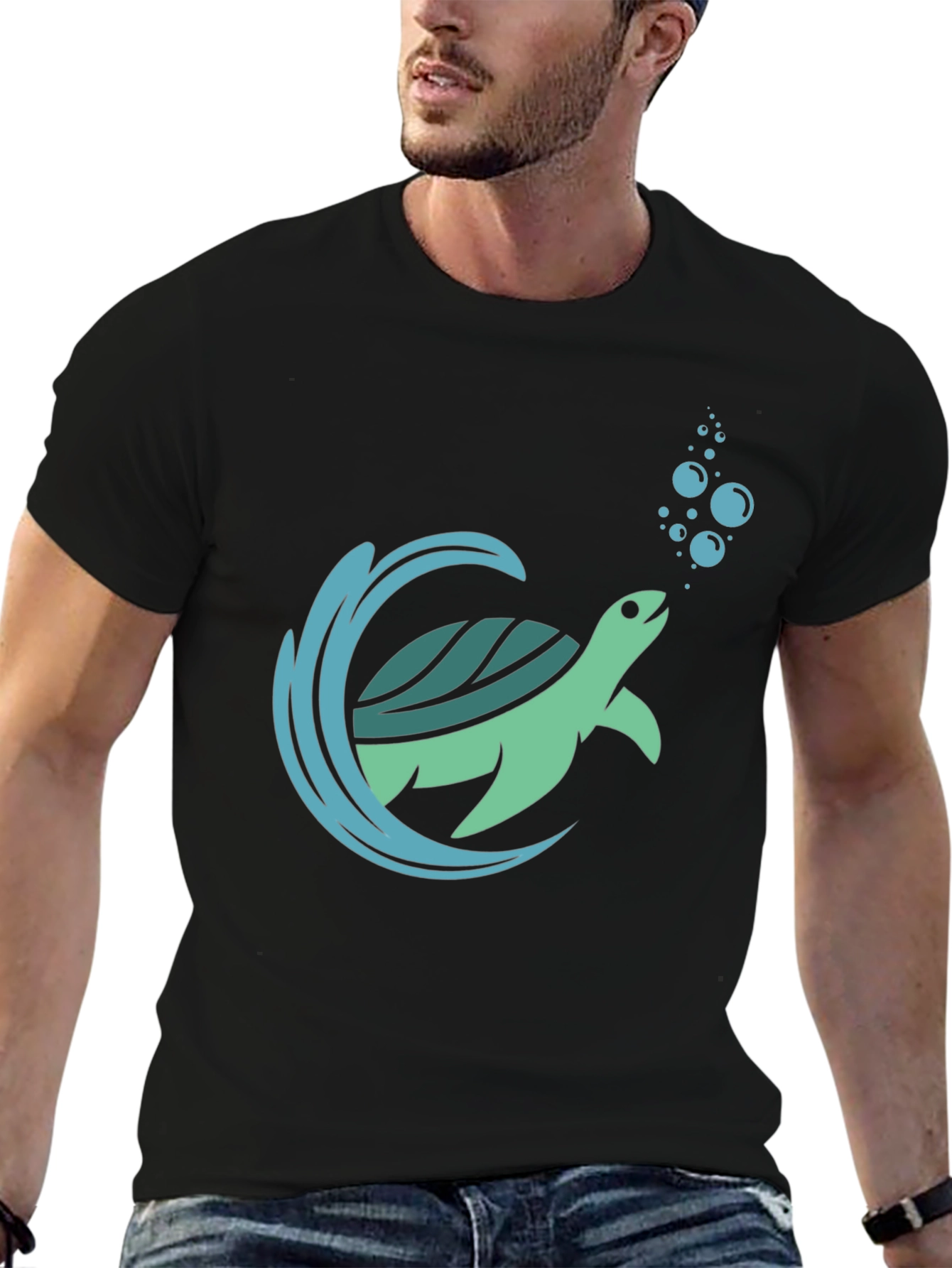 Sea Turtle Graphic Print Mens Black T-Shirt