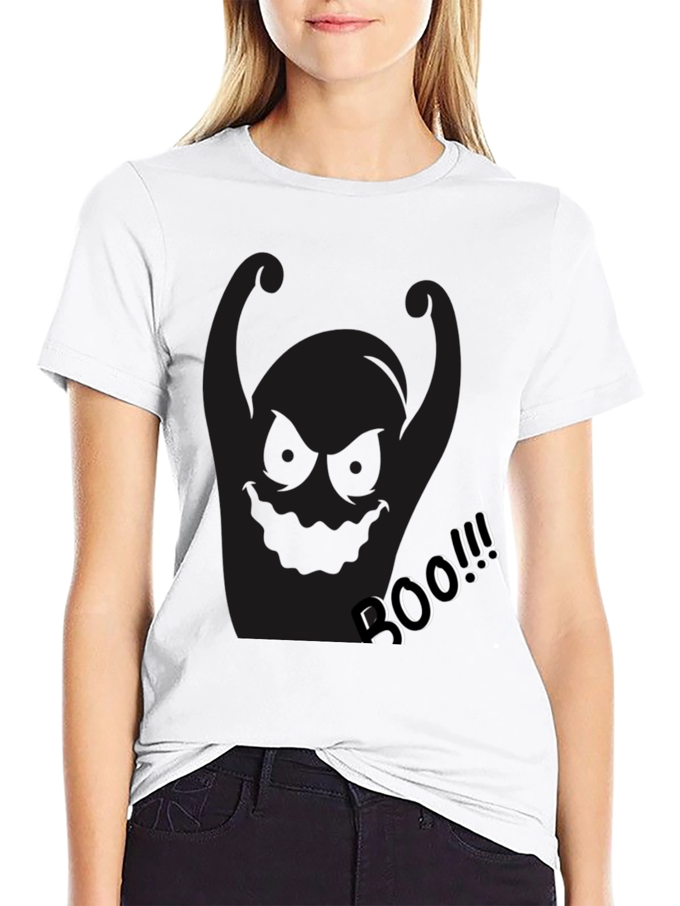 Spooky Black Boo Graphic T-Shirt