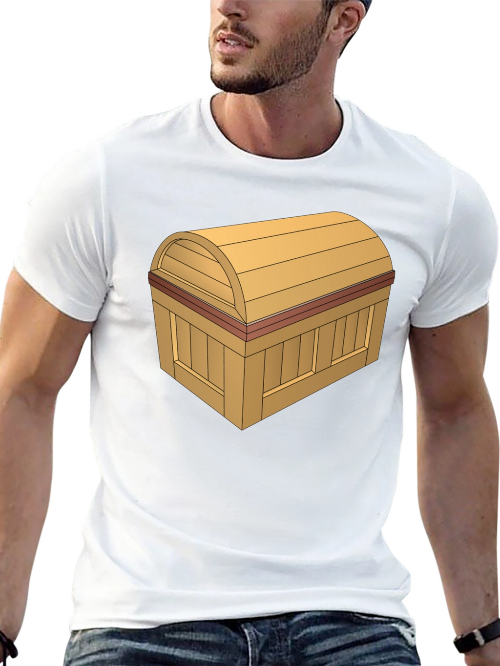 Cartoon Treasure Chest Graphic Tee - Black Cotton T-Shirt