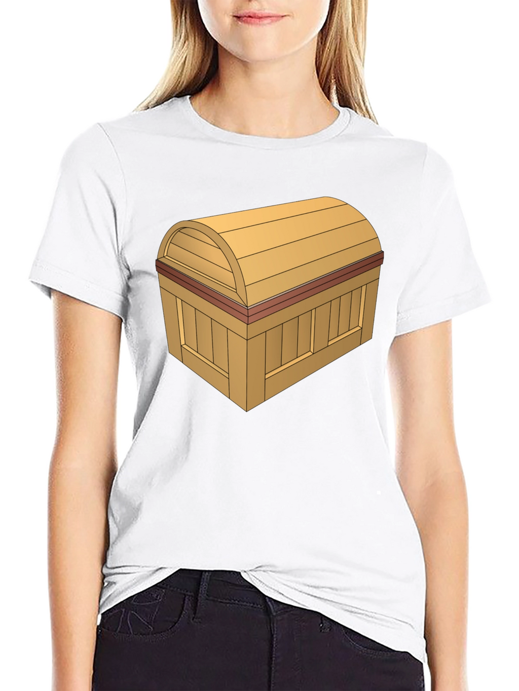 Cartoon Treasure Chest Graphic Tee - Black Cotton T-Shirt