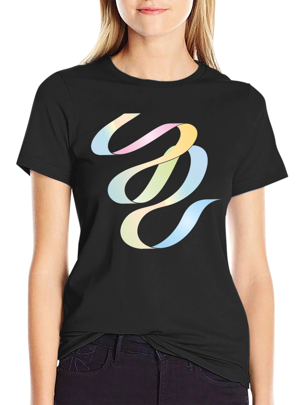 Abstract Ribbon Graphic Black T-Shirt