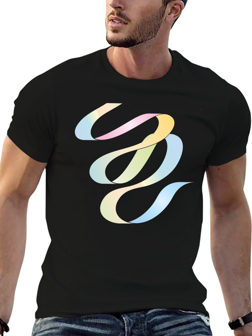 Abstract Ribbon Graphic Black T-Shirt