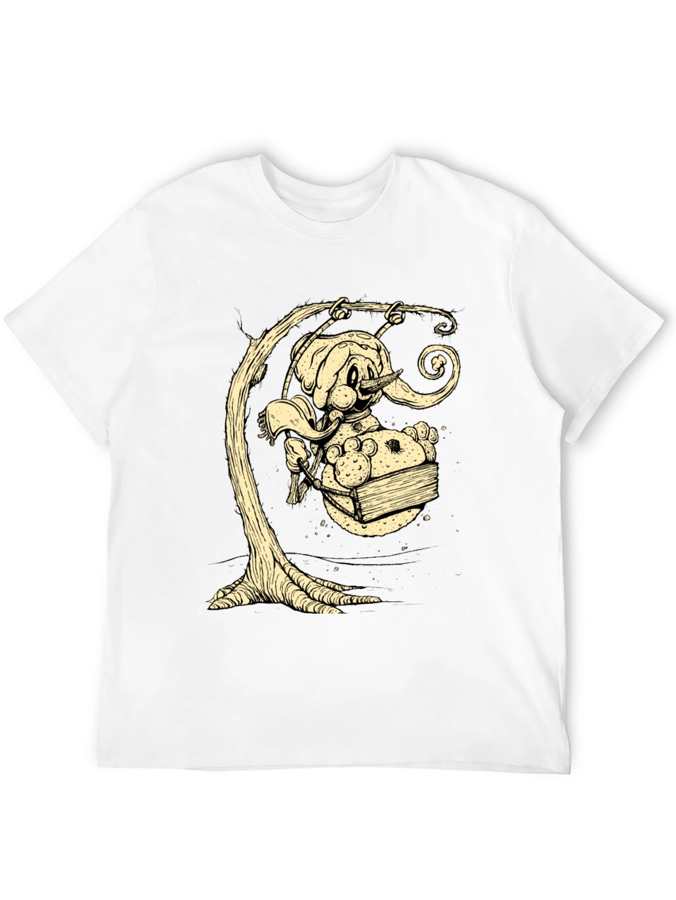 Whimsical Elephant on Swing Graphic Tee - Black Cotton Shirt