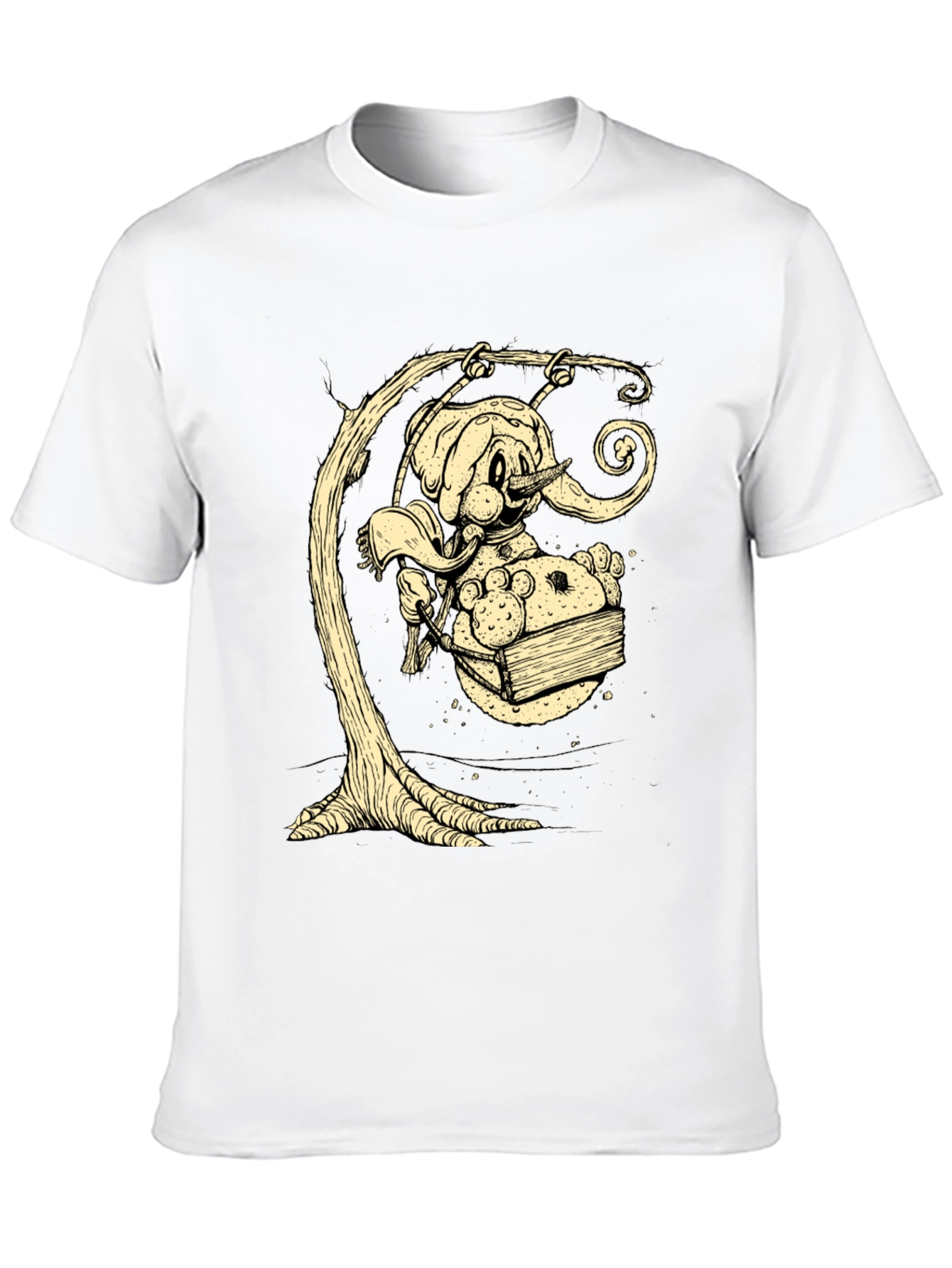 Whimsical Elephant on Swing Graphic Tee - Black Cotton Shirt