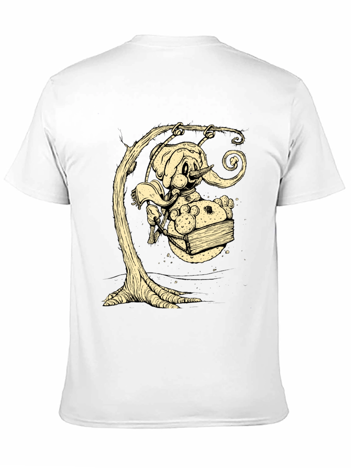 Whimsical Elephant on Swing Graphic Tee - Black Cotton Shirt