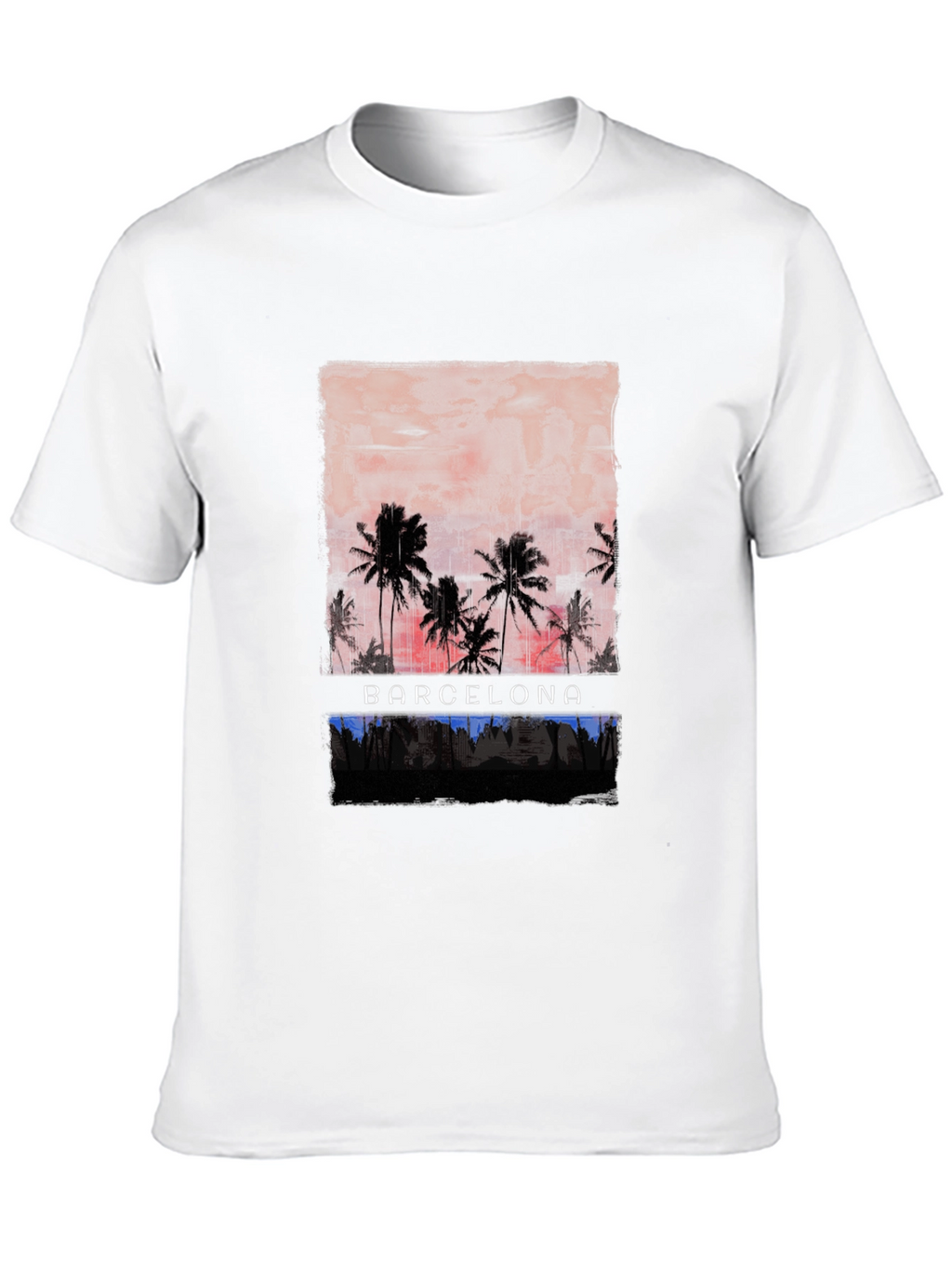 Barcelona Palm Tree Graphic Tee - Black Cotton T-Shirt