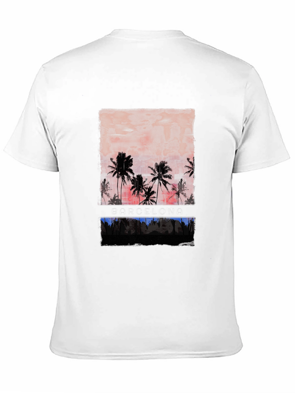 Barcelona Palm Tree Graphic Tee - Black Cotton T-Shirt