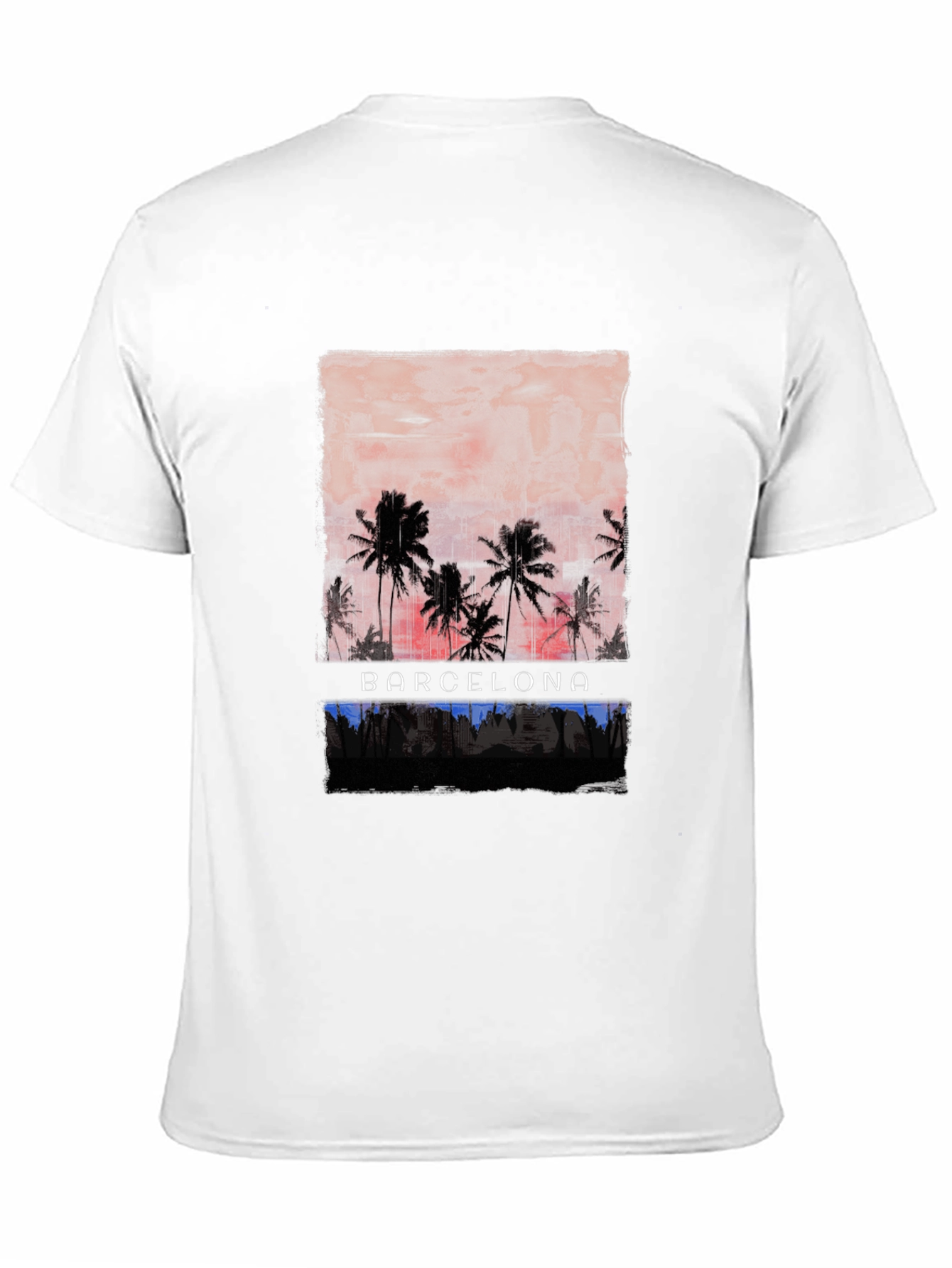 Barcelona Palm Tree Graphic Tee - Black Cotton T-Shirt