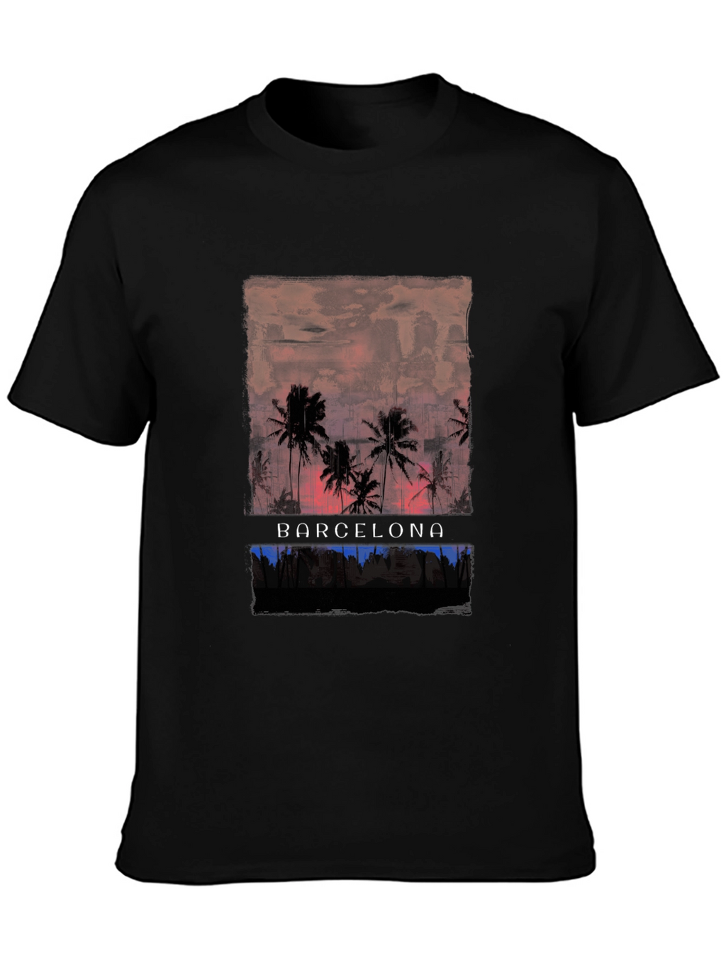 Barcelona Palm Tree Graphic Tee - Black Cotton T-Shirt