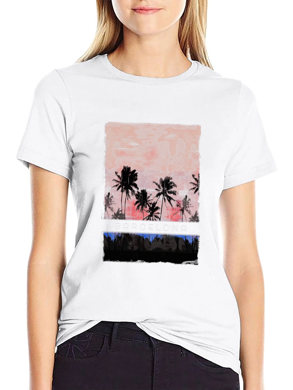 Barcelona Palm Tree Graphic Tee - Black Cotton T-Shirt