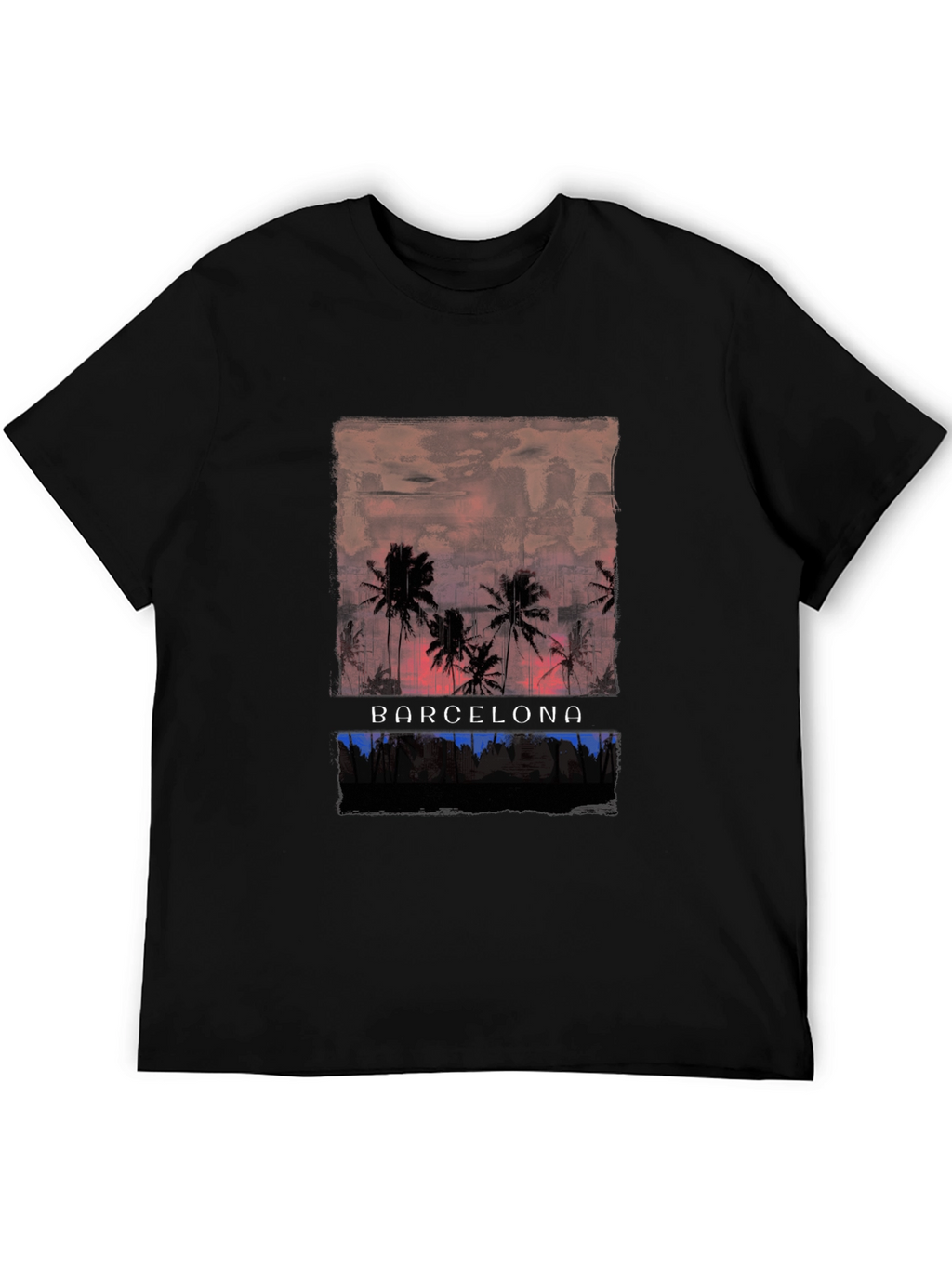 Barcelona Palm Tree Graphic Tee - Black Cotton T-Shirt