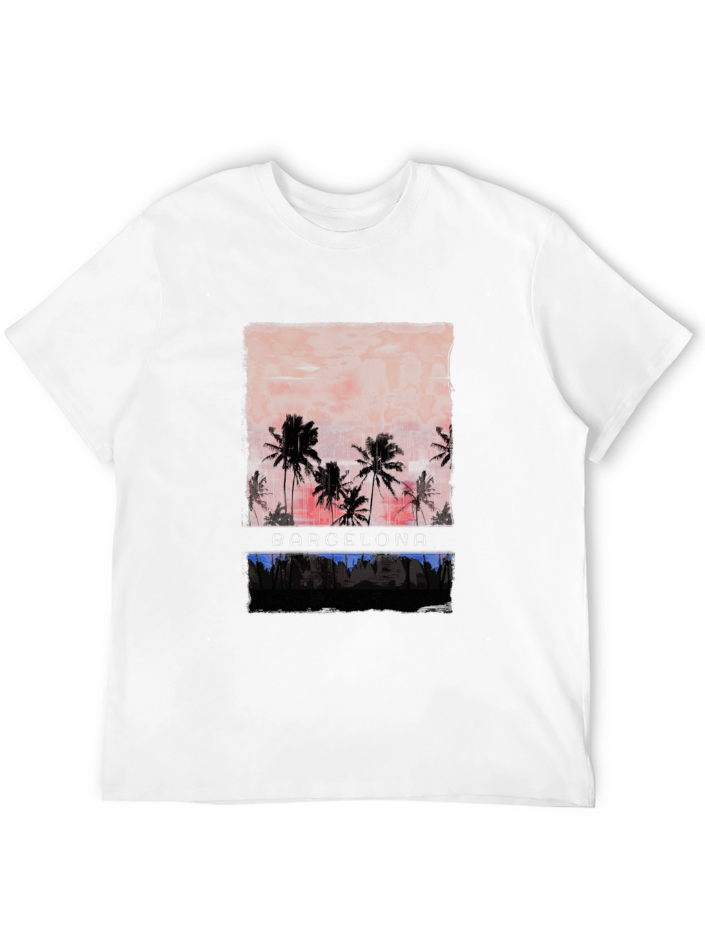 Barcelona Palm Tree Graphic Tee - Black Cotton T-Shirt