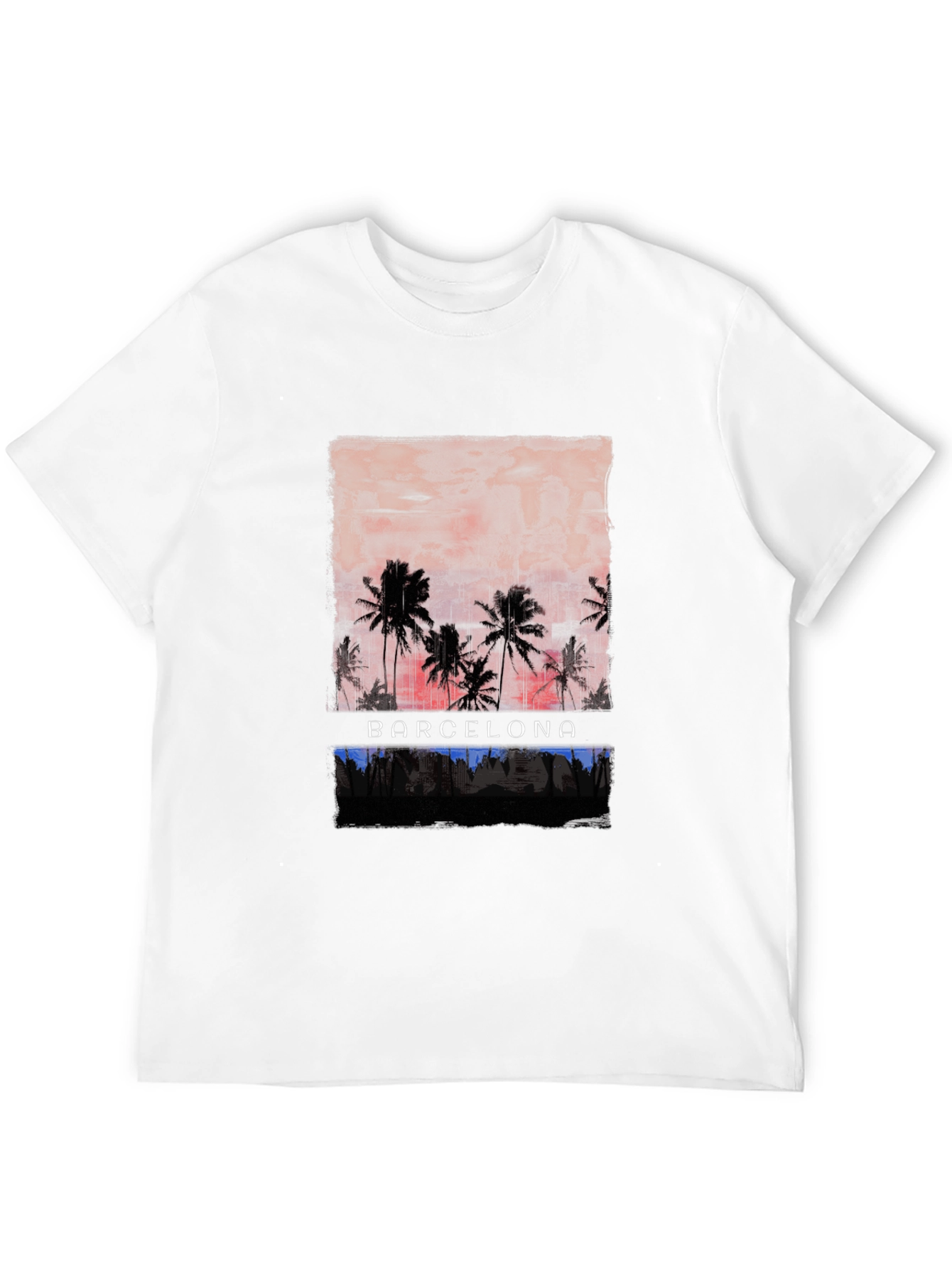 Barcelona Palm Tree Graphic Tee - Black Cotton T-Shirt
