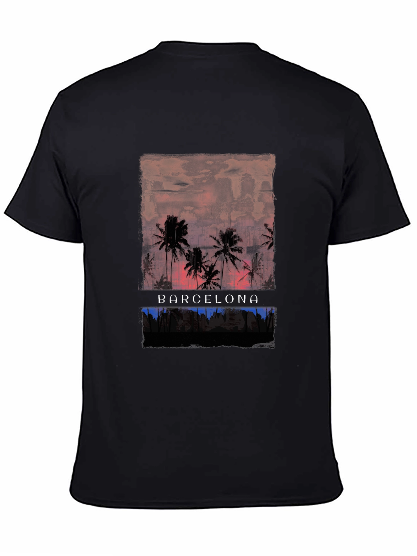 Barcelona Palm Tree Graphic Tee - Black Cotton T-Shirt