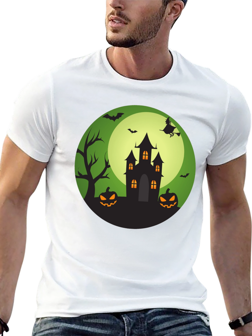 Halloween Graphic Tee - Spooky Castle Design