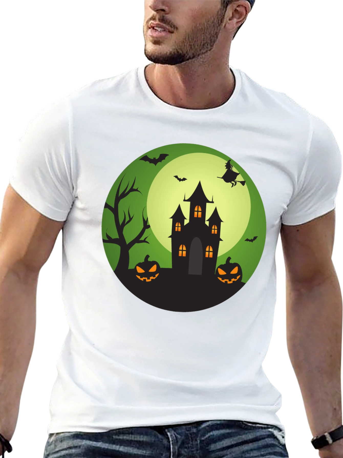 Halloween Graphic Tee - Spooky Castle Design