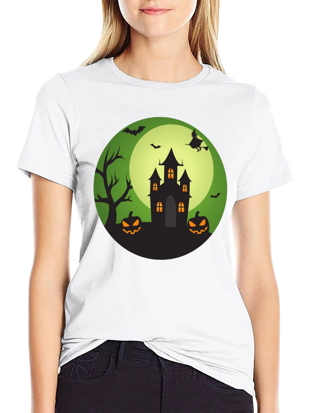 Halloween Graphic Tee - Spooky Castle Design