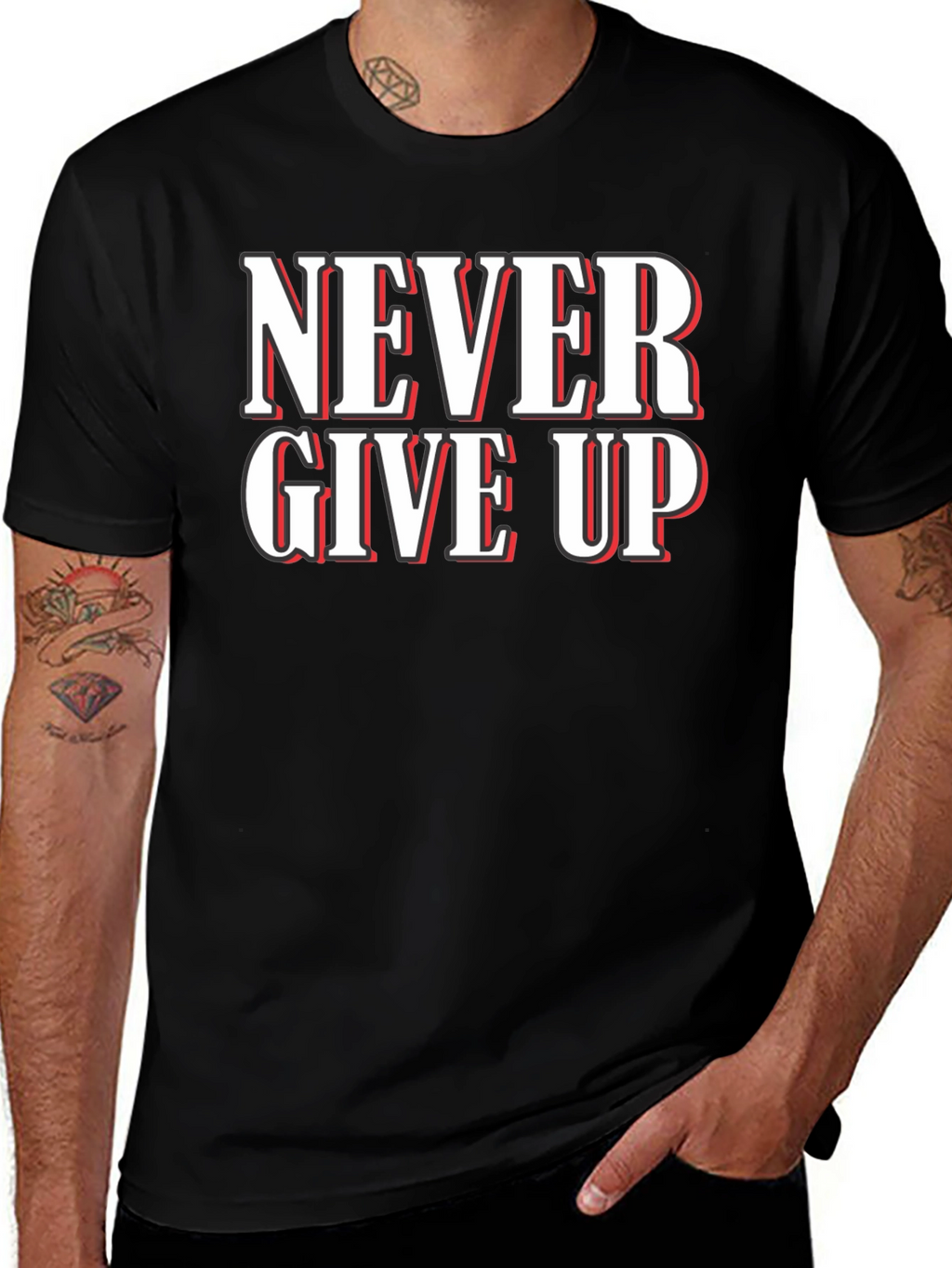 Never Give Up Graphic T-Shirt - Motivational Black Tee