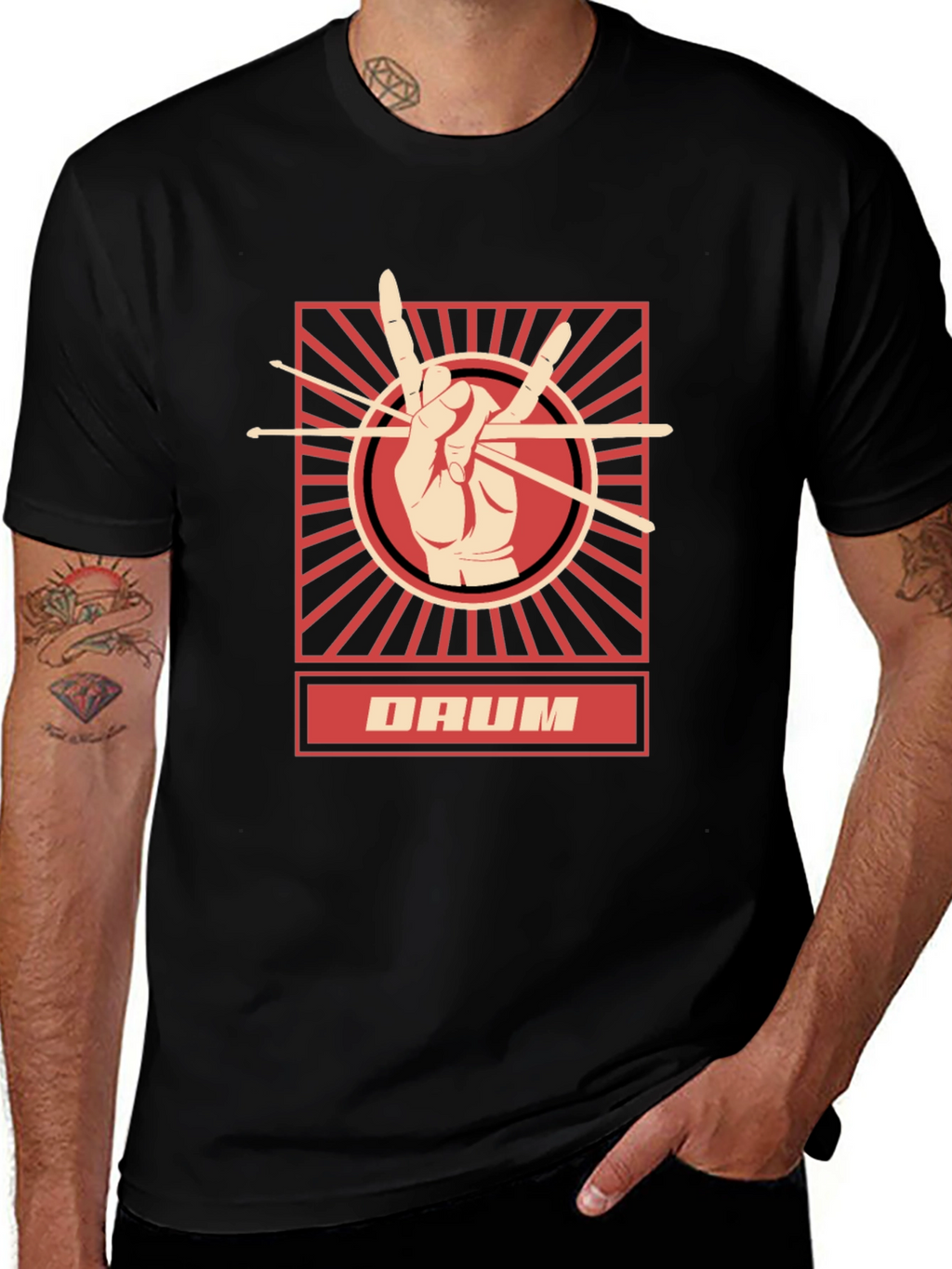 Drummer T-Shirt - Hand with Drumsticks Graphic Tee