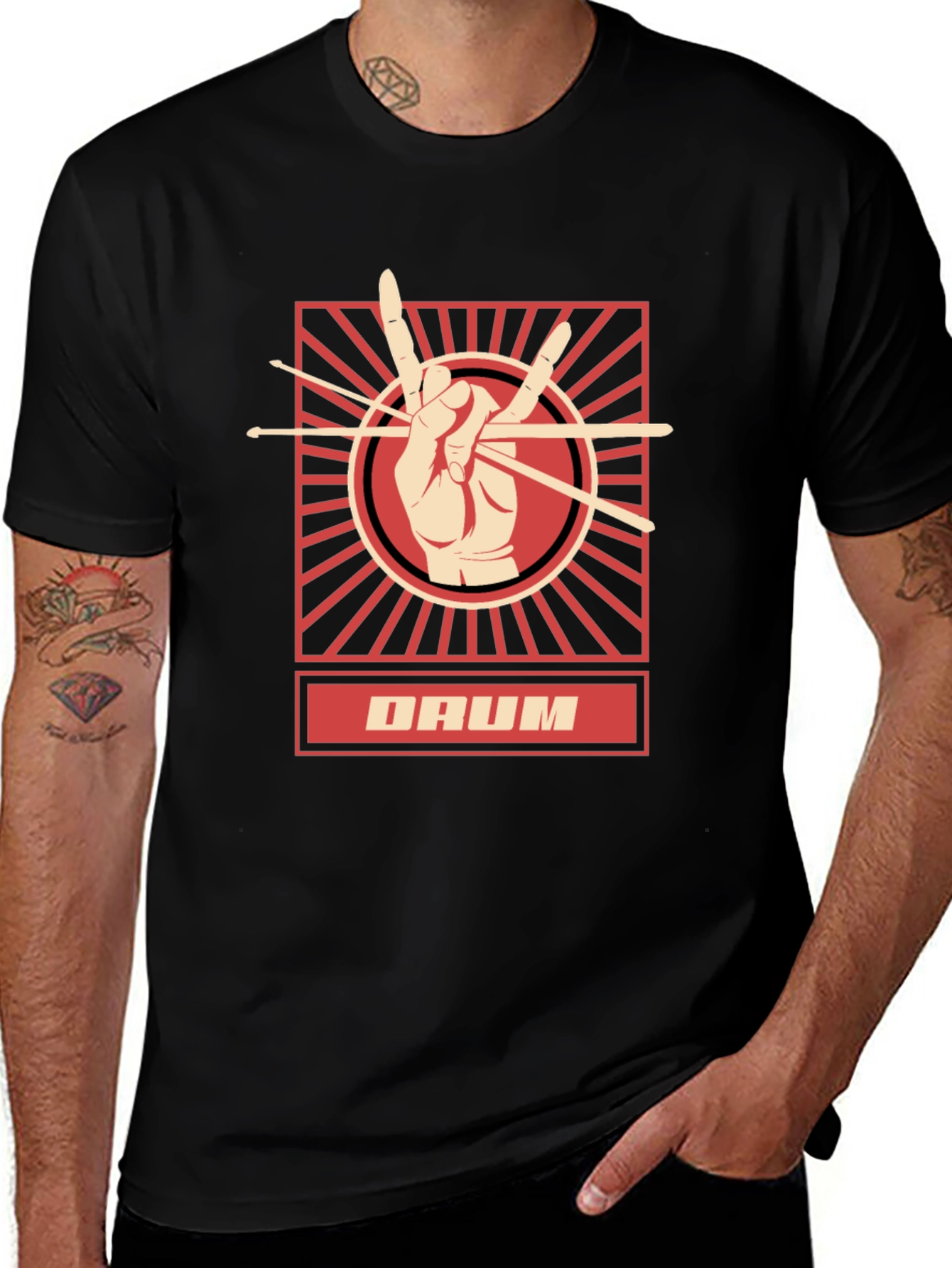 Drummer T-Shirt - Hand with Drumsticks Graphic Tee