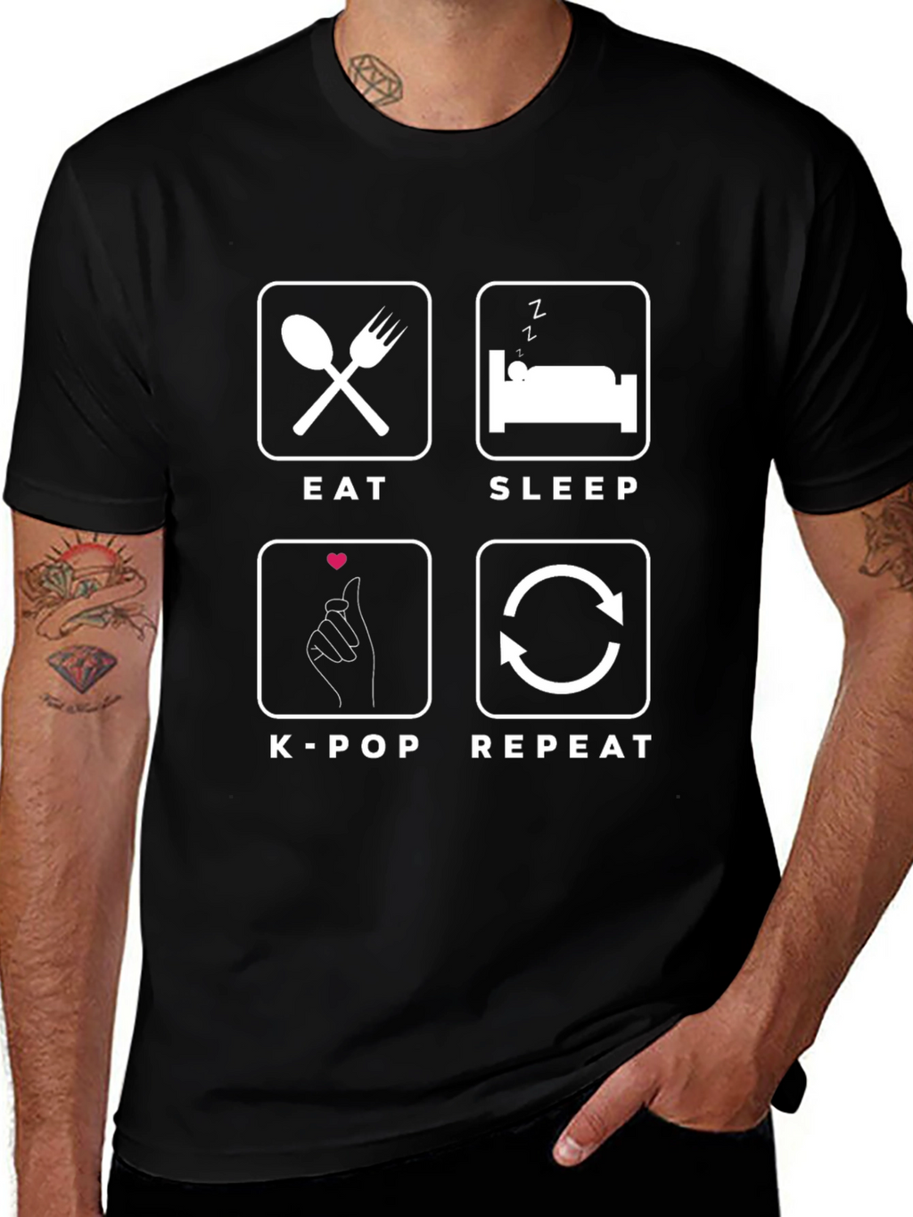 Eat Sleep K-Pop Repeat Black T-Shirt