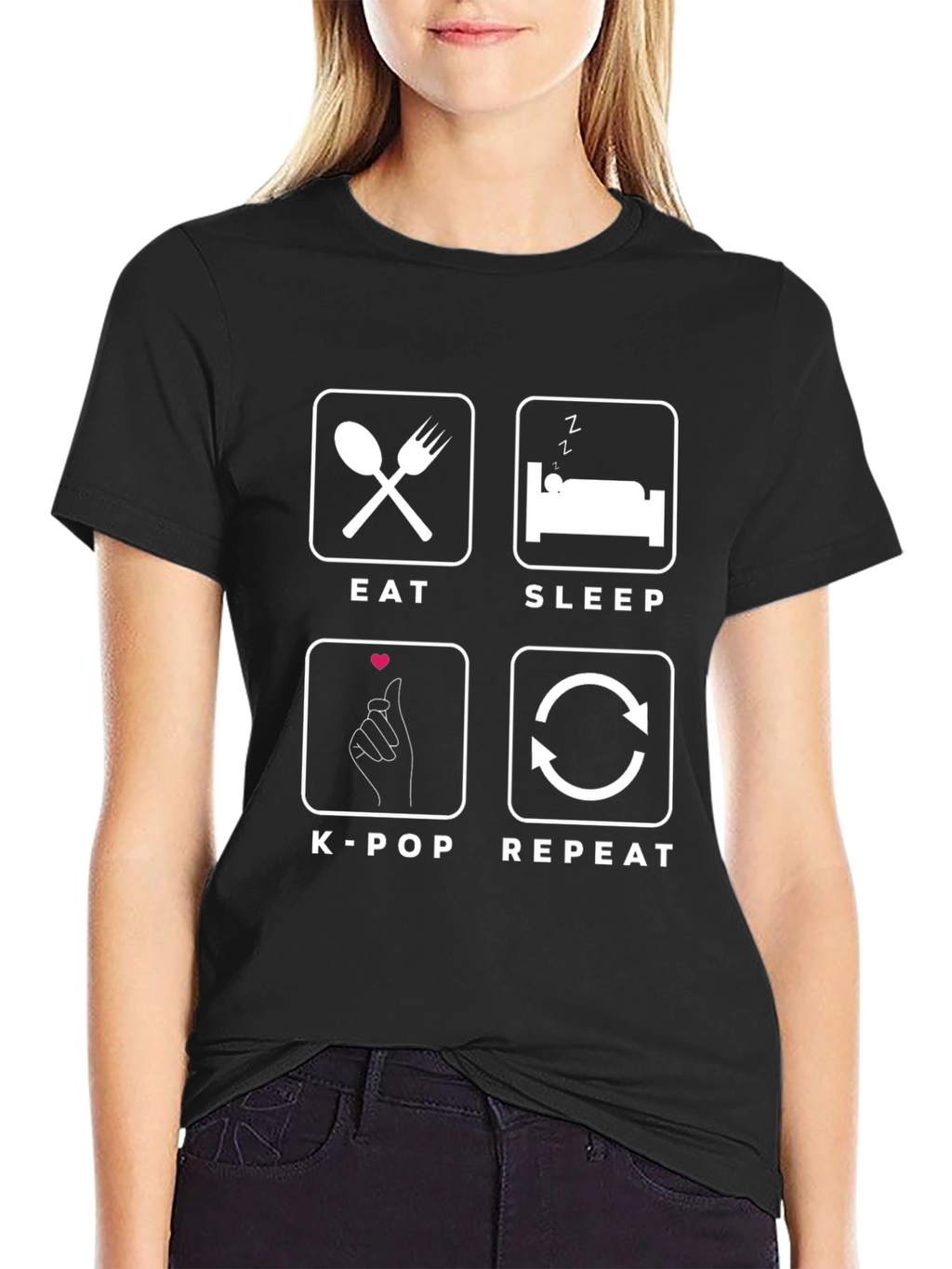 Eat Sleep K-Pop Repeat Black T-Shirt