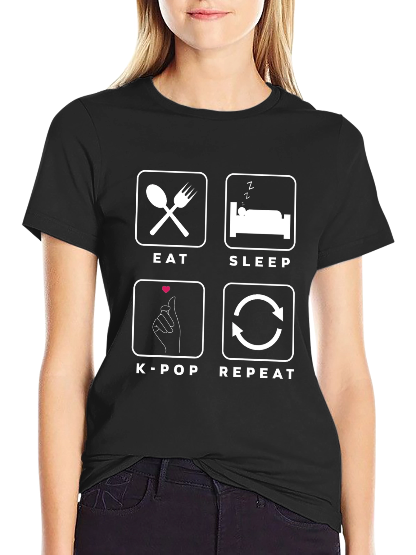 Eat Sleep K-Pop Repeat Black T-Shirt