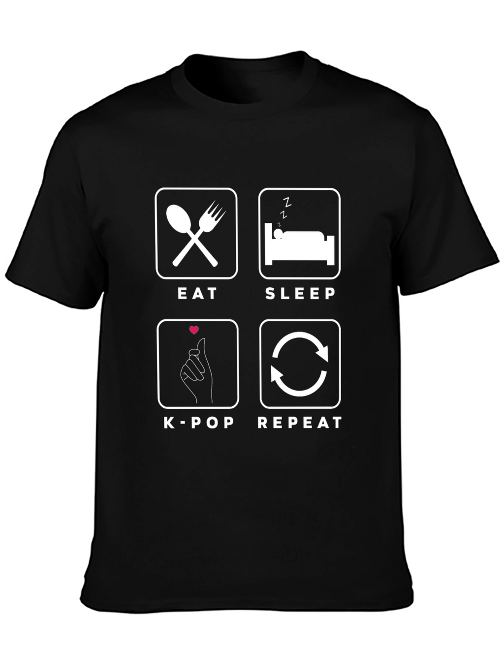 Eat Sleep K-Pop Repeat Black T-Shirt
