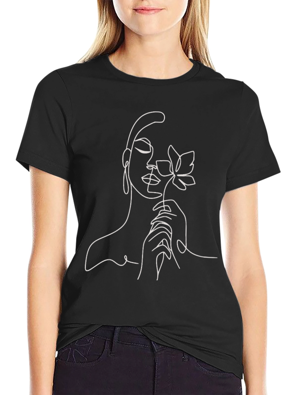 Abstract Woman & Flower Graphic T-Shirt