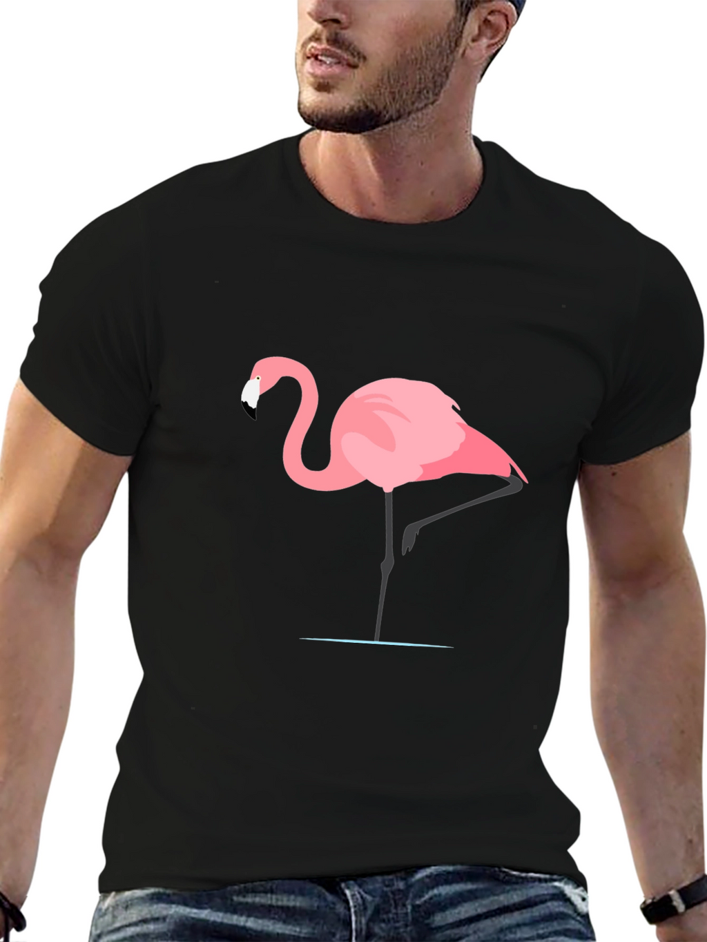 Flamingo Graphic Tee - Black Casual T-Shirt