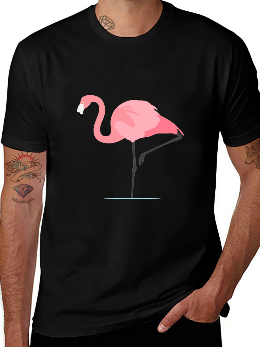 Flamingo Graphic Tee - Black Casual T-Shirt