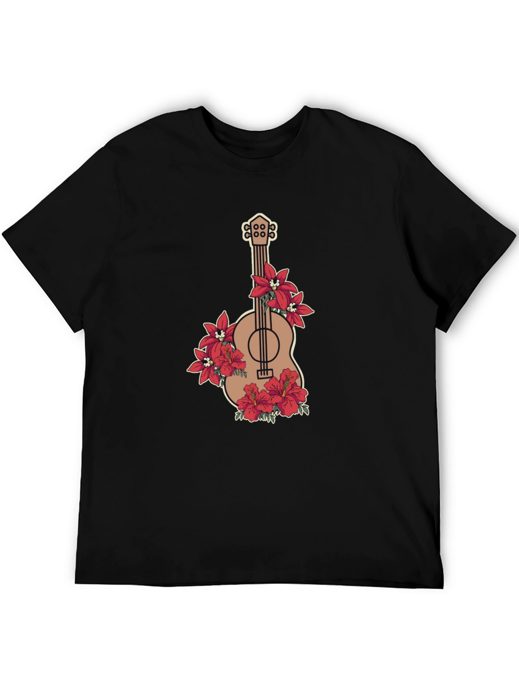 Floral Guitar Graphic Black T-Shirt