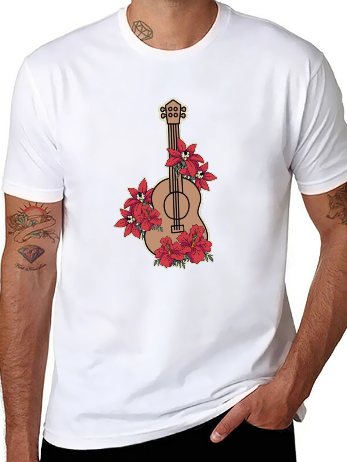 Floral Guitar Graphic Black T-Shirt