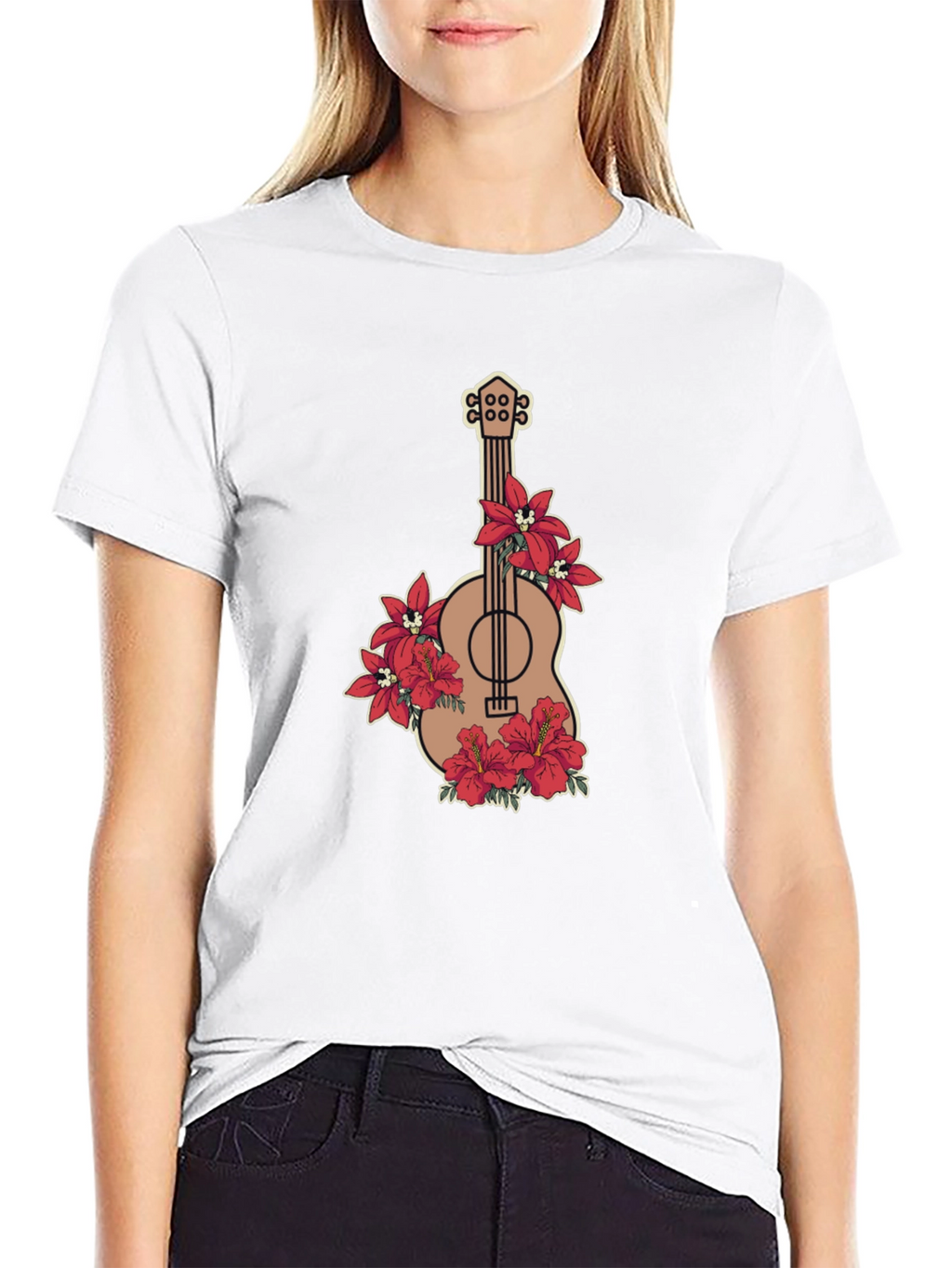 Floral Guitar Graphic Black T-Shirt