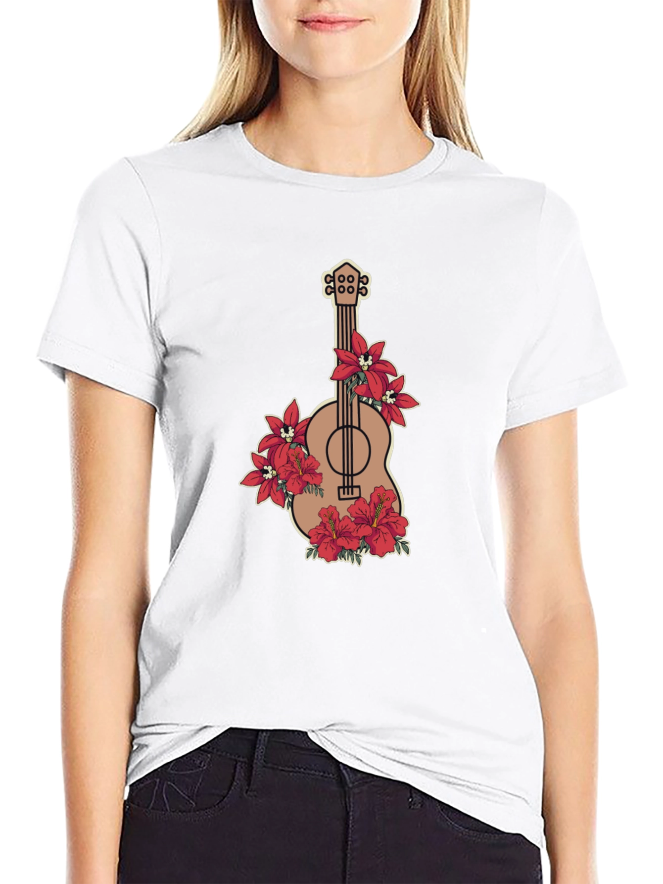 Floral Guitar Graphic Black T-Shirt