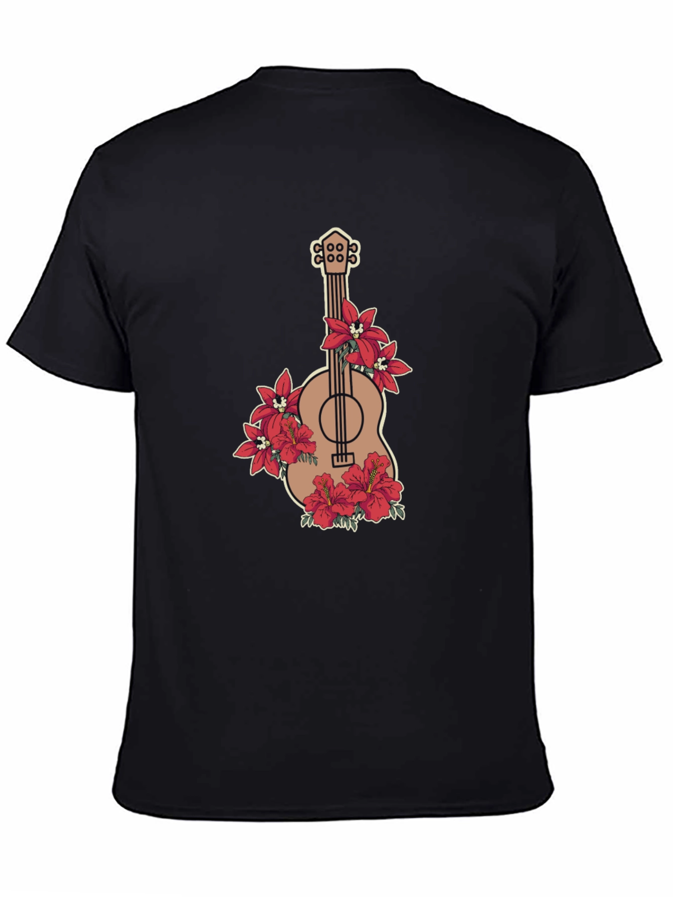 Floral Guitar Graphic Black T-Shirt